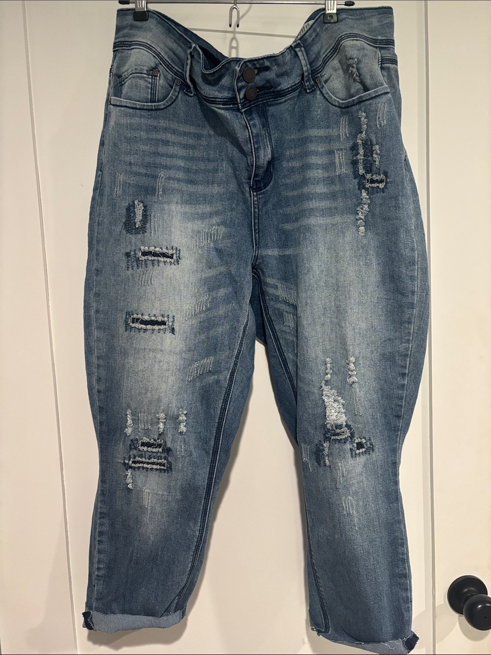 Indigo Rein Women's Distressed Light Blue Boyfriend Jeans